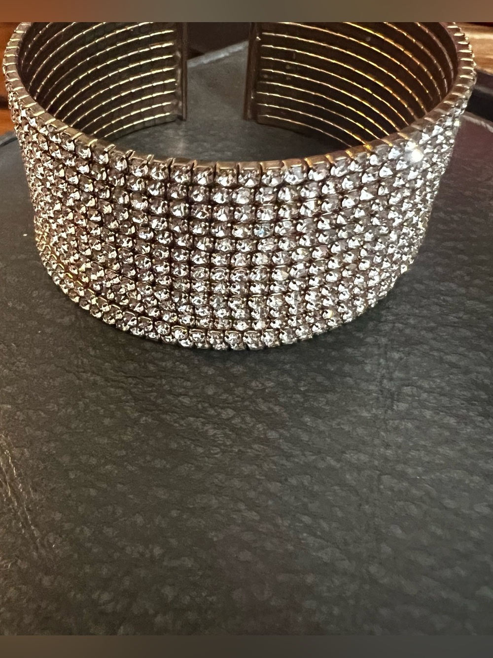 Crystal Pave Wide Cuff Bracelet - Silver